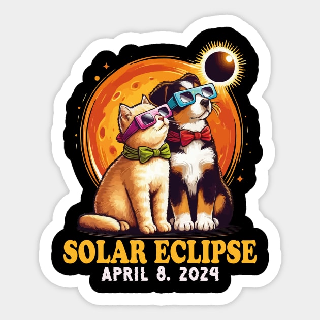 Solar Eclipse April 2024 Dog and Cat Wearing Solar Eclipse Glasses Sticker by JUST PINK